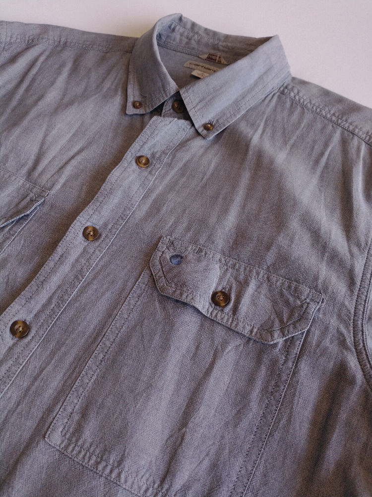 Carhartt | Men's Blue Chambray Short Sleeve Work Shirt Relaxed Fit | L TALL - Picture 3 of 5